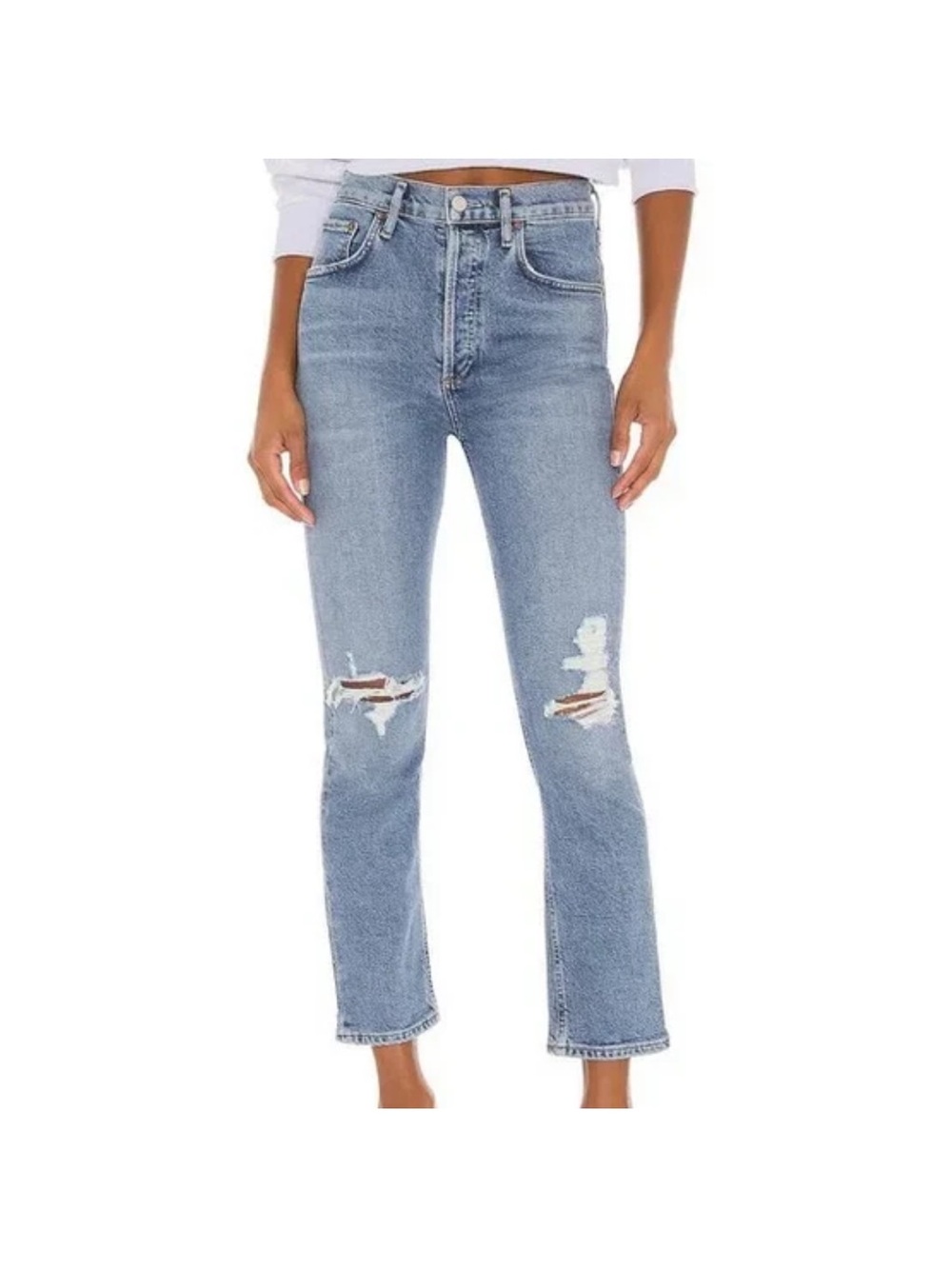 Agolde Riley High Rise Straight Leg Crop Jeans  button fly size 27